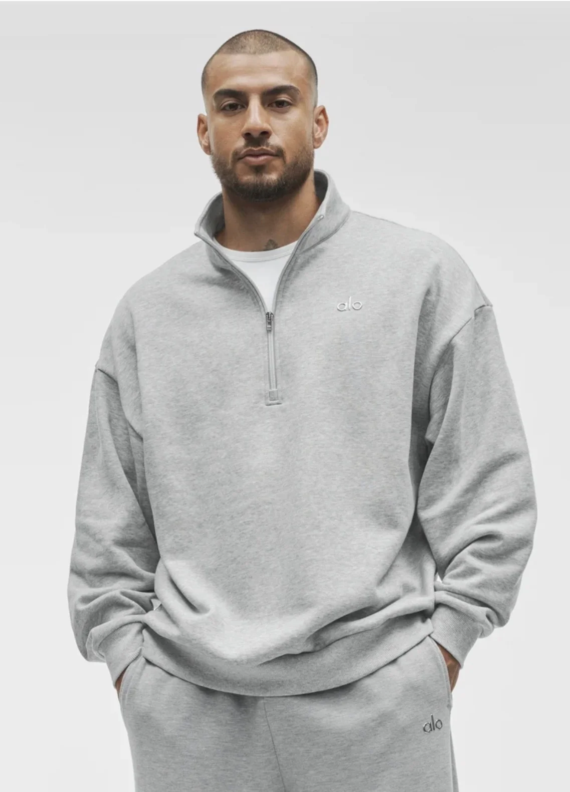 ALO Accolade 1/4 Zip Pullover 'Athletic Heather Grey'