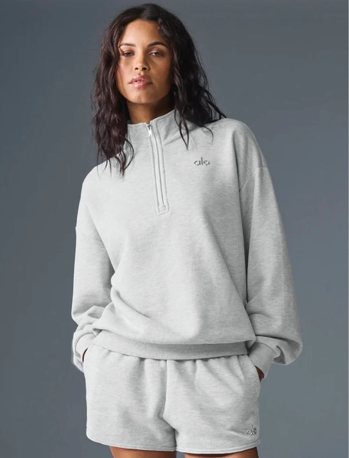 ALO Accolade 1/4 Zip Pullover 'Athletic Heather Grey'
